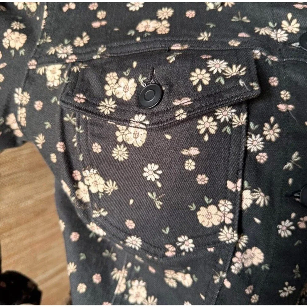 Retro Floral Denim Jean Jacket Size XL NWOT